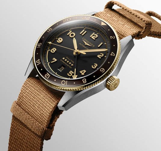 Longines Spirit Zulu Time Automatic Watch, Ø 42.00 Mm, Stainless Steel And 18 Karat Yellow Gold Cap 200. L3.812.5.53.9