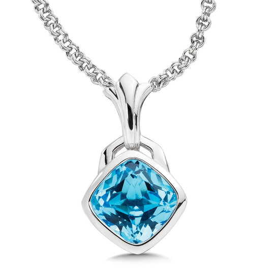 STERLING SILVER BLUE TOPAZ FLEUR DE LIS PENDANT LVP462-BT