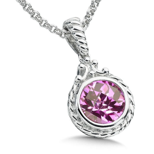 STERLING SILVER AND CREATED PINK SAPPHIRE PENDANT LVP511-PS