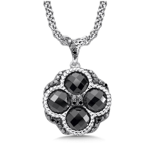 STERLING SILVER BLACK DIAMOND & ONYX ESSENTIALS PENDANT LVP616-DBKNX