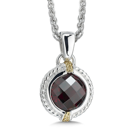 STERLING SILVER, 18K GOLD AND GARNET PENDANT LZP275-GT