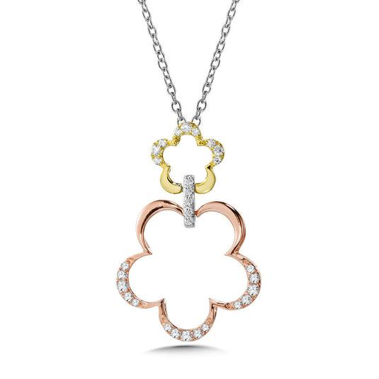 14K GOLD TRI-COLOR FLORAL DIAMOND PENDANT PDD2981-M