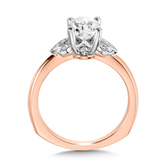 FLORAL MIXED-METAL & OVAL-CUT MILGRAIN-BEADED DIAMOND ENGAGEMENT RING R2212PW