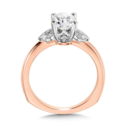 FLORAL MIXED-METAL & OVAL-CUT MILGRAIN-BEADED DIAMOND ENGAGEMENT RING R2212PW