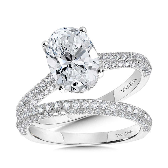 STRAIGHT PAVE-SET HIDDEN HALO DIAMOND ENGAGEMENT RING R2217W