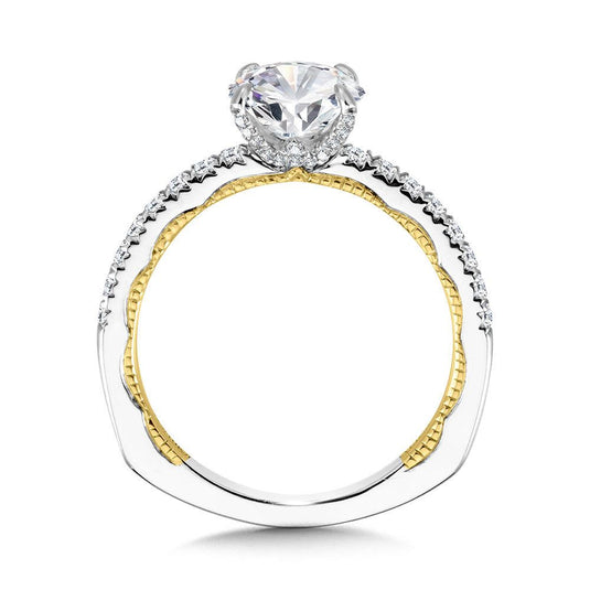 STRAIGHT TWO-TONE & MILGRAIN-BEADED HIDDEN ACCENTS DIAMOND ENGAGEMENT RING R2221WY
