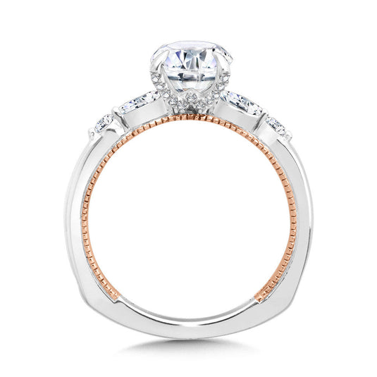 MARQUISE-ACCENTED TWO-TONE & MILGRAIN-BEADED HIDDEN ACCENTS DIAMOND ENGAGEMENT RING R2222WP