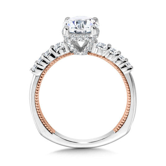 GRADUATING TWO-TONE & MILGRAIN-BEADED HIDDEN HALO DIAMOND ENGAGEMENT RING R2225WP