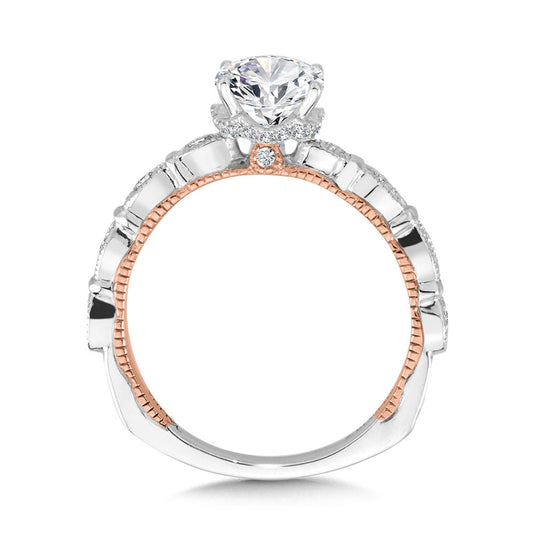 STACKABLE TWO-TONE & MILGRAIN-BEADED DIAMOND COLLAR ENGAGEMENT RING R2229WP