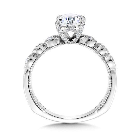 OVAL-CUT, STACKABLE & MILGRAIN-BEADED HIDDEN HALO DIAMOND ENGAGEMENT RING R2236W