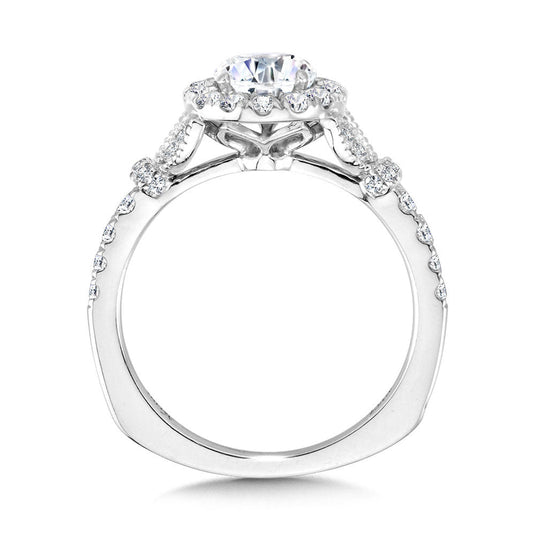TAPERED & MILGRAIN-BEADED ROUND DIAMOND HALO ENGAGEMENT RING R2252W