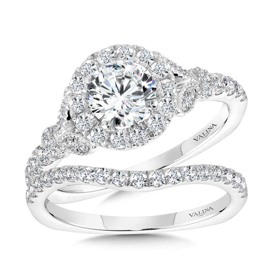 TAPERED & MILGRAIN-BEADED ROUND DIAMOND HALO ENGAGEMENT RING R2252W