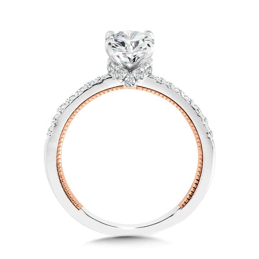 OVAL-CUT TWO-TONE & MILGRAIN-BEADED DIAMOND COLLAR ENGAGEMENT RING R2263WP-SR
