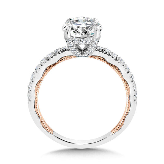 TAPERED TWO-TONE & MILGRAIN-BEADED HIDDEN HALO DIAMOND ENGAGEMENT RING R2268WP-SR