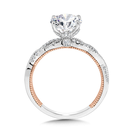 CRISSCROSS TWO-TONE & MILGRAIN-BEADED HIDDEN ACCENTS DIAMOND ENGAGEMENT RING R2275WP-SR