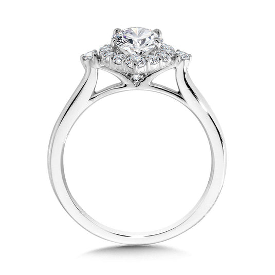FOUR-POINTED OVAL-CUT DIAMOND HALO ENGAGEMENT RING R2294W-SR