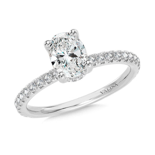 OVAL-CUT STRAIGHT HIDDEN HALO DIAMOND ENGAGEMENT RING R2298W-SR