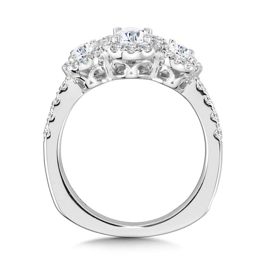 OVAL-CUT THREE-STONE DIAMOND HALO ENGAGEMENT RING R2312W
