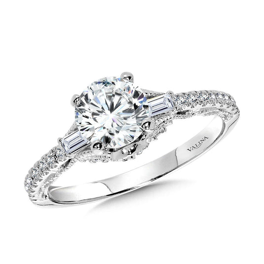 BAGUETTE-ACCENTED & MILGRAIN-BEADED VINTAGE DIAMOND ENGAGEMENT RING R2379W-SR