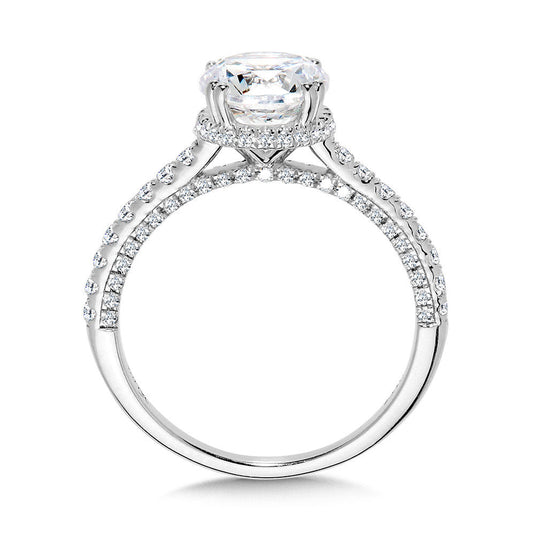 STRAIGHT DROP HALO DIAMOND ENGAGEMENT RING W/ UNDERGALLERY ARCH & DOUBLE PRONGS R2397W-SR