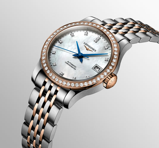 Longines Record Automatic Watch, Ø 26.00 Mm, Stainless Steel And 18 Karat Pink Gold. L2.320.5.89.7