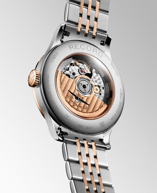 Longines Record Automatic Watch, Ø 38.50 Mm, Stainless Steel And 18 Karat Pink Gold Cap 200. L2.820.5.11.7