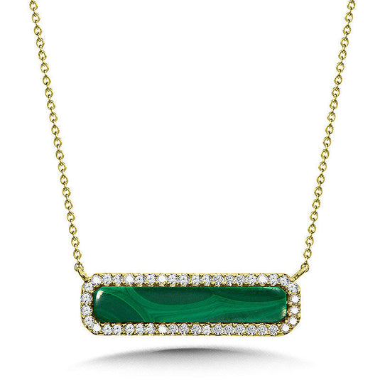 ROUNDED RECTANGULAR MALACHITE BAR AND PAVE DIAMOND NECKLACE CGP188Y-DMC