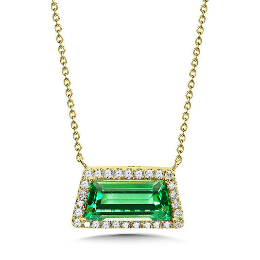 TRAPEZIUM GREEN QUARTZ AND PAVE DIAMOND NECKLACE CGP764Y-DGQ