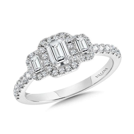 EMERALD-CUT THREE-STONE DIAMOND ENGAGEMENT RING R2262W-SR