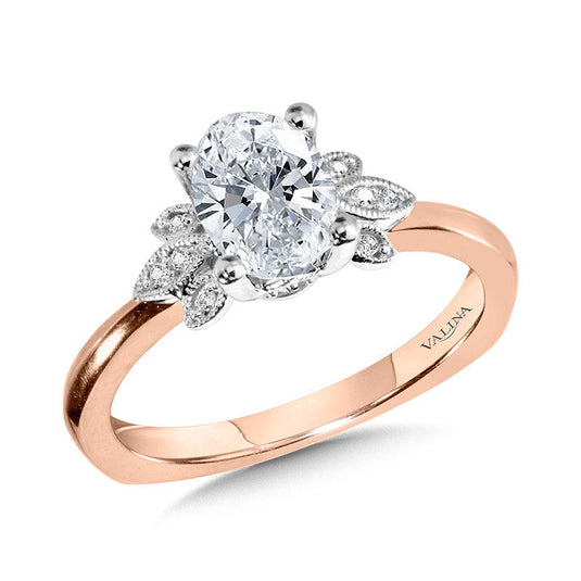 FLORAL MIXED-METAL & OVAL-CUT MILGRAIN-BEADED DIAMOND ENGAGEMENT RING R2212PW
