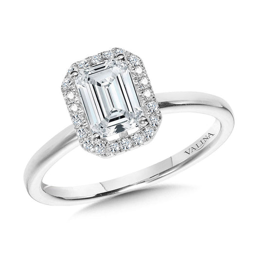 CLASSIC STRAIGHT EMERALD-SHAPED HALO ENGAGEMENT RING R1143W-SR