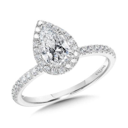 CLASSIC STRAIGHT PEAR-SHAPED HALO ENGAGEMENT RING R1152W-SR
