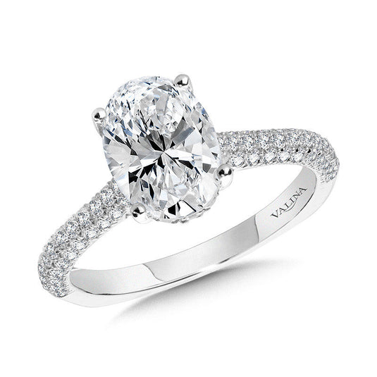 STRAIGHT PAVE-SET HIDDEN HALO DIAMOND ENGAGEMENT RING R2217W