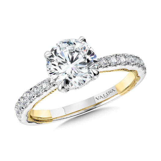 TWO-TONE & MILGRAIN-BEADED HIDDEN HALO DIAMOND ENGAGEMENT RING R2268WY-SR