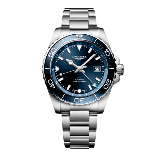 Longines Hydroconquest Gmt Automatic Watch, Ø 43.00 Mm, Stainless Steel And Ceramic Bezel. L3.890.4.96.6