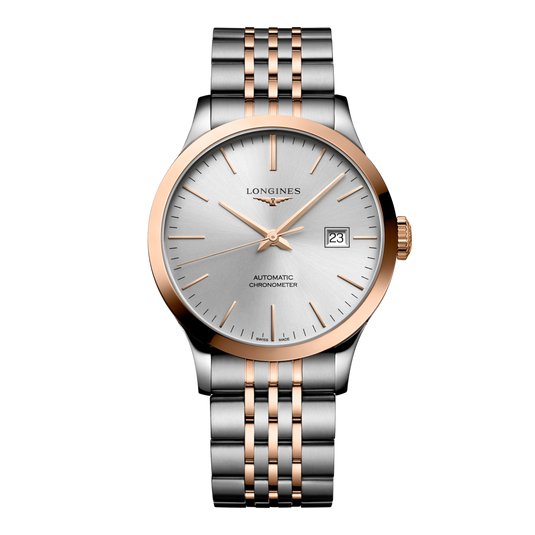 Longines Record Automatic Watch, Ø 38.50 Mm, Stainless Steel And 18 Karat Pink Gold Cap 200. L2.820.5.72.7