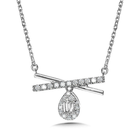 PLUMB COLLECTION X-BAR AND PEAR-SHAPED CLUSTER DIAMOND PENDANT PDD3010-W