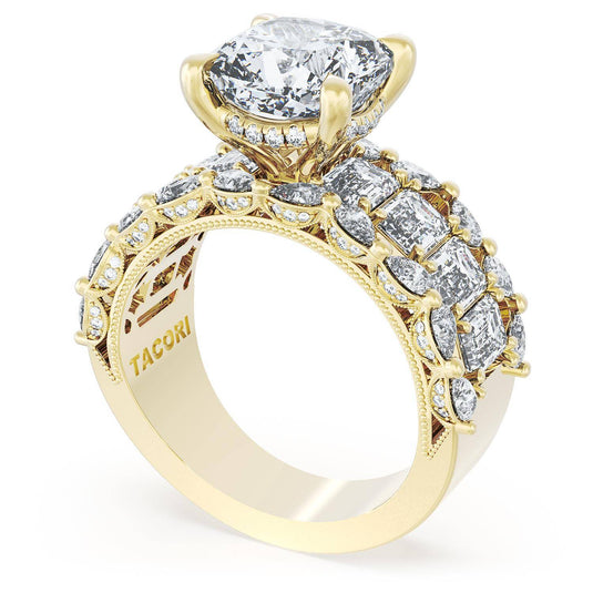 Tacori Cushion Solitaire Engagement Ring w/ Emerald & Pear Band 23CU912