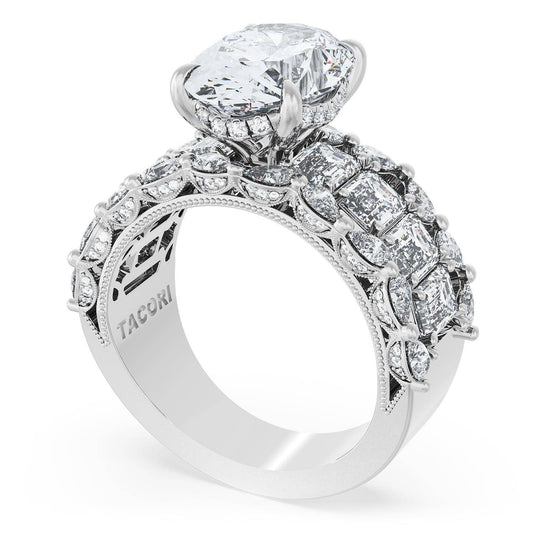 Tacori Oval Solitaire Engagement Ring w/ Emerald & Pear Band 23OV125X912