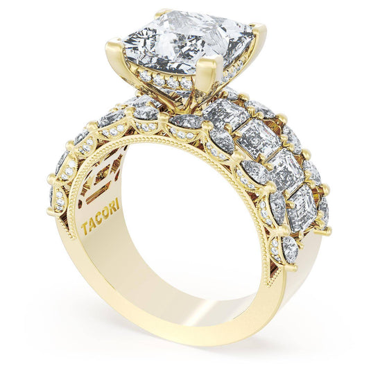 Tacori Princess Solitaire Engagement Ring w/ Emerald & Pear Band 23PR912