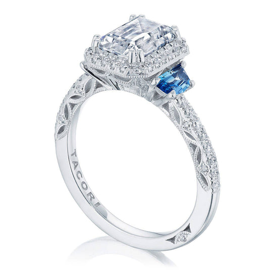 Tacori Emerald 3-Stone Engagement Ring with Blue Sapphires 269217EC8X6BS