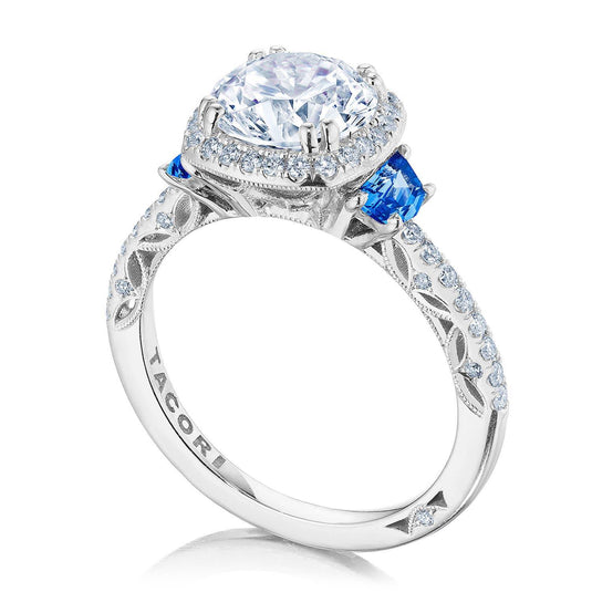 Tacori Cushion 3-Stone Engagement Ring with Blue Sapphire 269217CU8BS