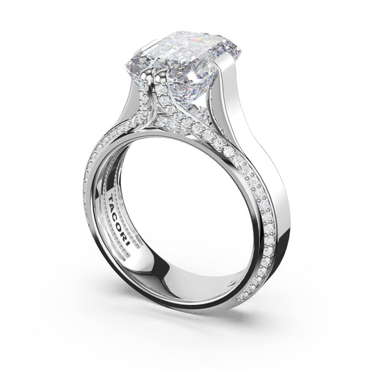 Tacori Emerald Wide Band Solitaire Engagement Ring in 14kt White Gold 4266EC11X8