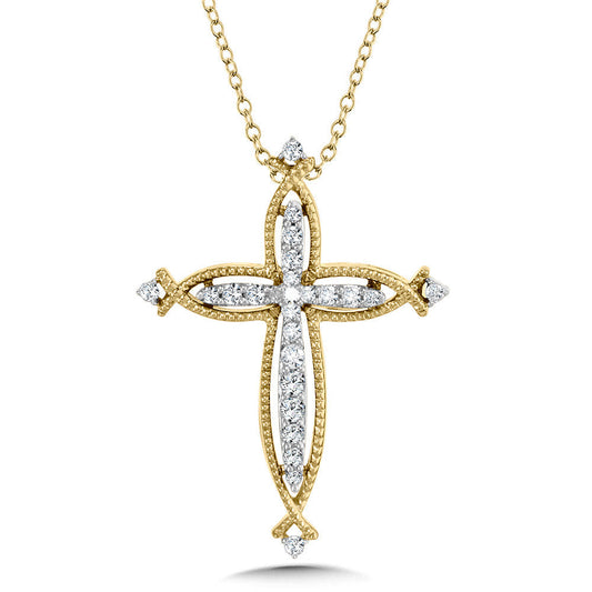 10K MILGRAIN-BEADED DIAMOND CROSS PENDANT PXD545-1Y