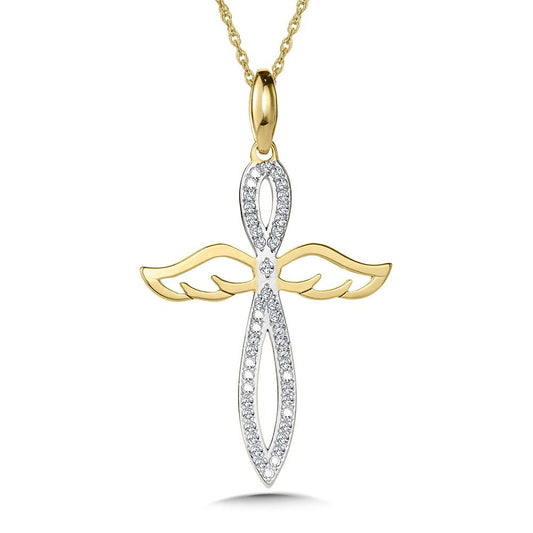 10K TWO TONE ANGELIC DIAMOND CROSS PENDANT PXD385-1Y