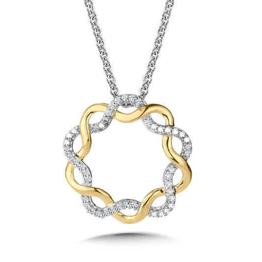 10K TWO TONE ROUND SPIRAL DIAMOND GRATITUDE PENDANT PDD3169-1Y
