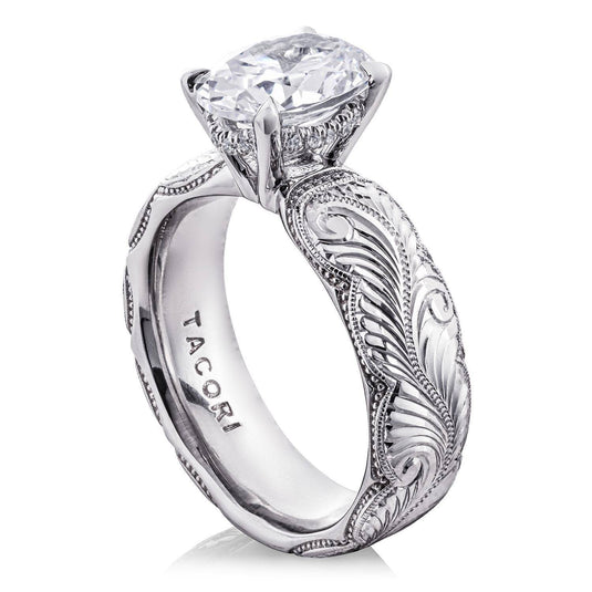 Tacori Oval Solitaire Wheat Hand Engraved Cigar Band Engagement Ring 2584RD65