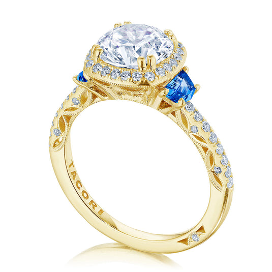 Tacori Cushion 3-Stone Engagement Ring with Blue Sapphire 269217CU8BS