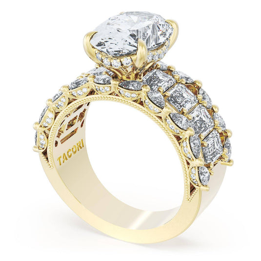 Tacori Oval Solitaire Engagement Ring w/ Emerald & Pear Band 23OV125X912