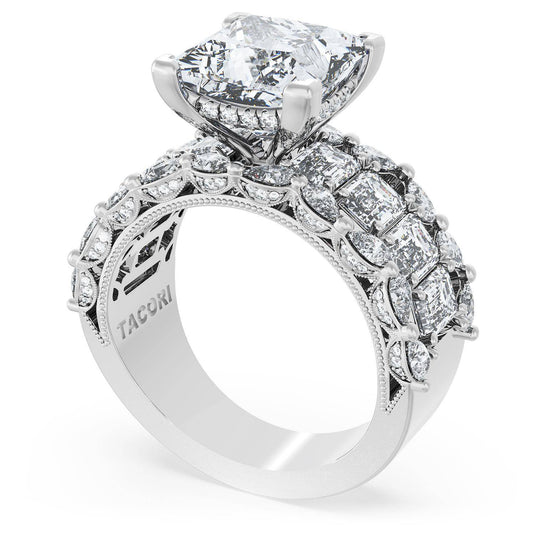 Tacori Princess Solitaire Engagement Ring w/ Emerald & Pear Band 23PR912